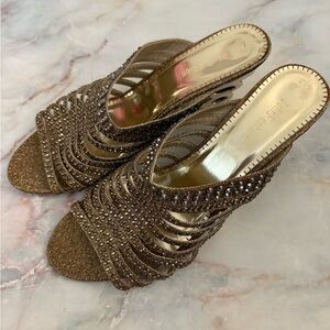 Elegant Brown Strappy Women's Heel sandal wedge with jewels size 9